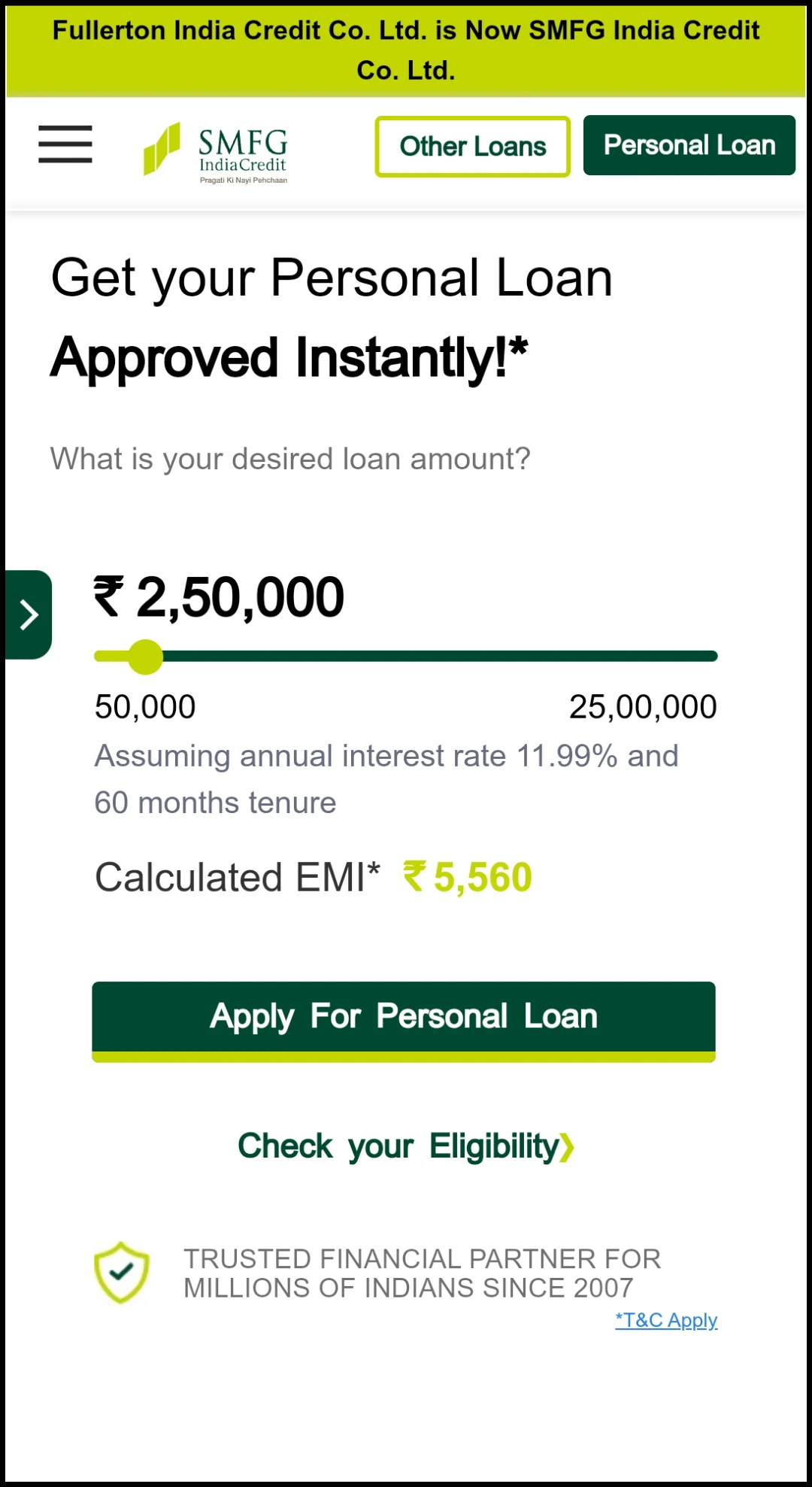 FICCL Personal Loan details online 