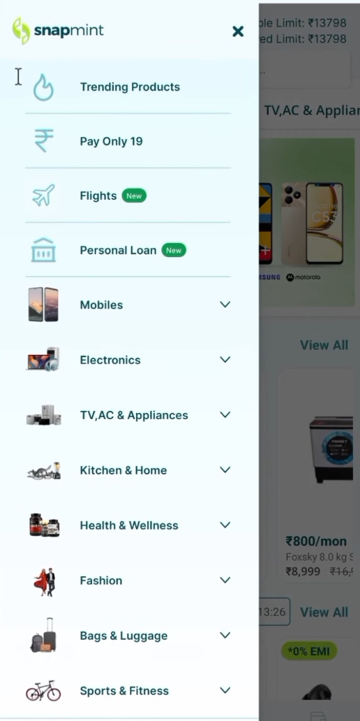 Snapmint Personal Loan option not showing 